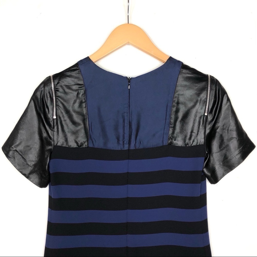Sandro black navy blue stripe cocktail shift mini dress 1 XS satin - Picture 8 of 11